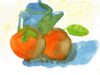 stillleben-mit-blauer-kanne-und-orangen-aquarell